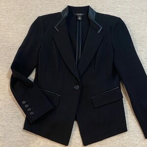 WHBM Black Blazer with Faux Leather Trim